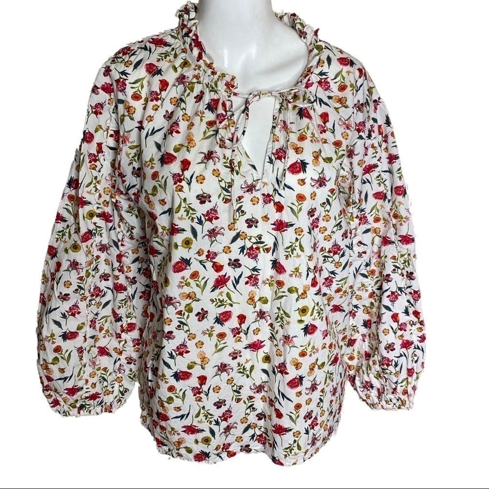 J Crew Blouse Tie Neck Floral 100% Cotton